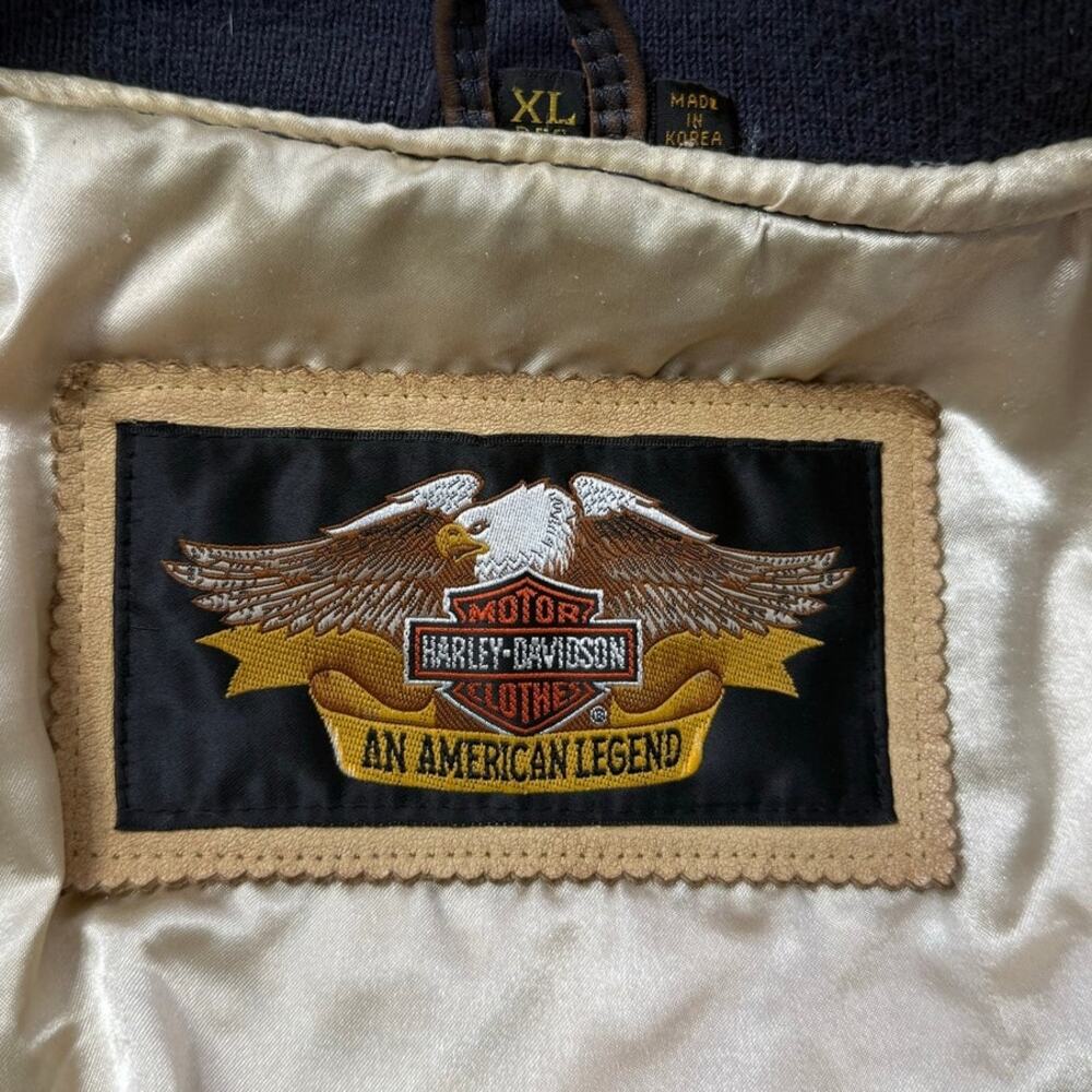 Harley Davidson Leather Jacket Mens XL Vintage Grand National Champion Big Logo - Picture 4 of 16